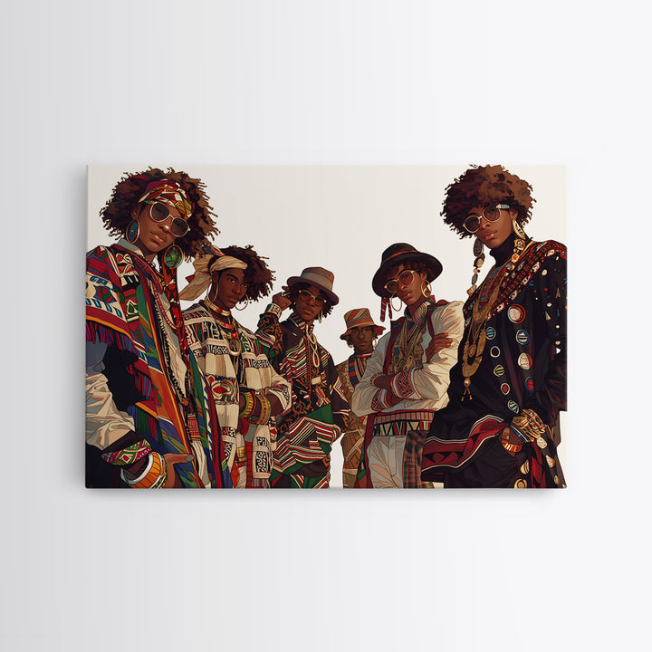Stylish Afro Fashion Group Canvas Print, African Fabric, Ankara Wall Art, Modern Black Art, Cultural Home Decor, Gift For Her