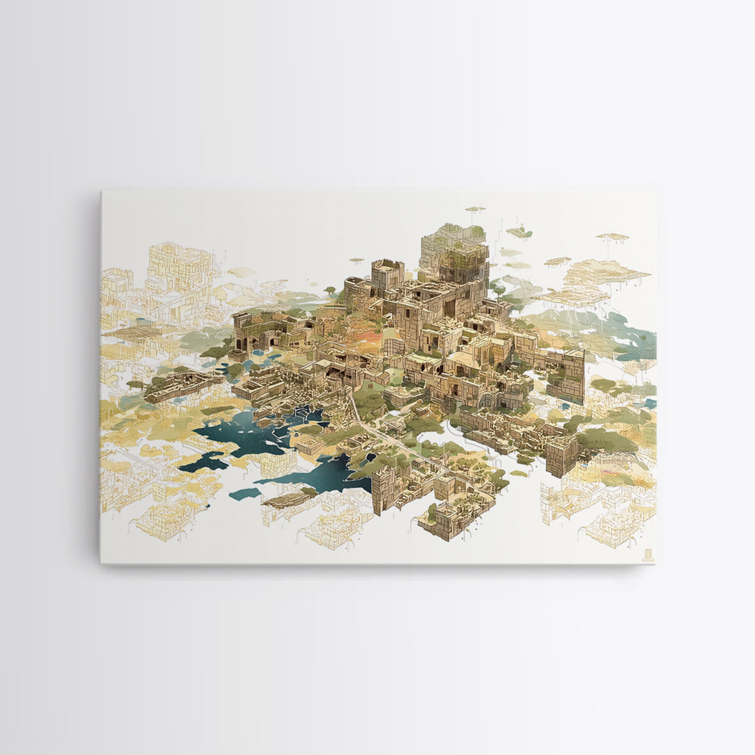 Floating Desert Megacity With Futuristic African Architecture Wall Art, Afrofuturism Decor, Modern Canvas Art For Office