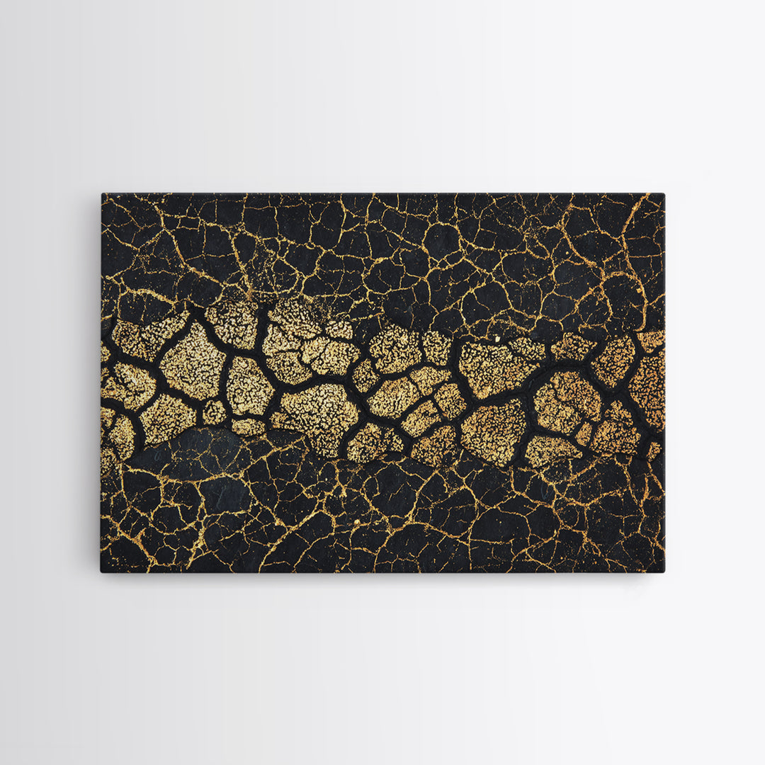 Gold Cracked African Map Pattern On Black Texture Wall Art, Abstract African Art Print, Luxury Earth Tone Home Decor Gift
