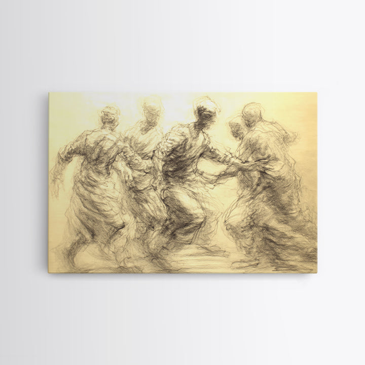 Golden Charcoal African Dance Wall Art, Movement Figure Sketch, Cultural Art Print, African Celebration, Elegant Home Decor