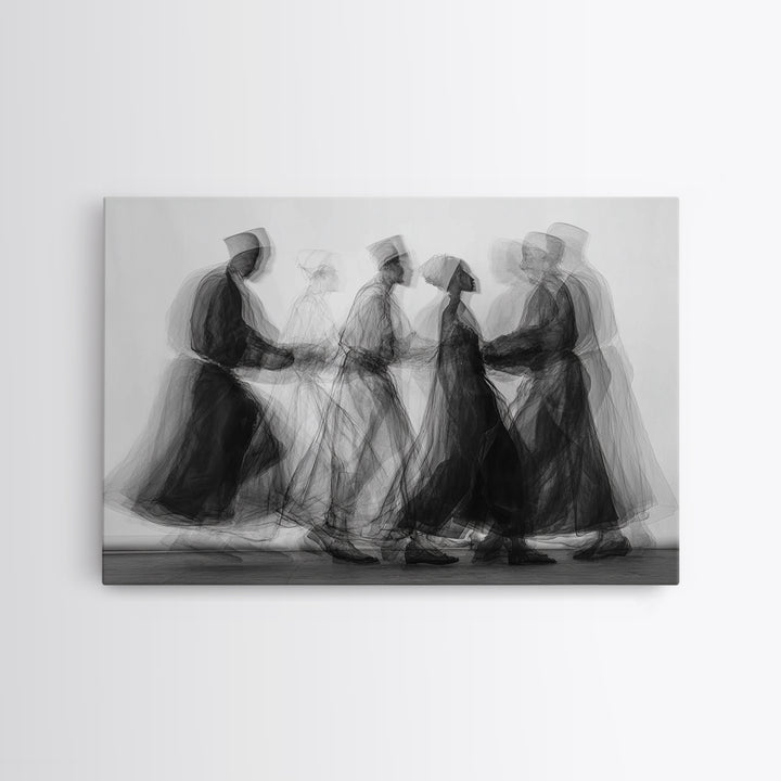 Blurred Monochrome Ceremonial Dancers Wall Art, African Abstract Art Print, Black Culture Decor, Modern Canvas Artwork Gift