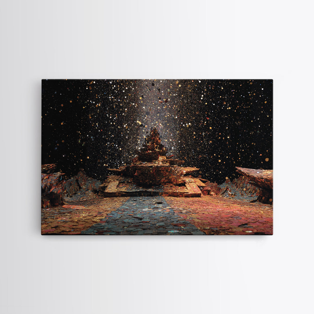 Ancient Starry African Temple Canvas Print, Mystical Wall Art, Black And Gold Art, Spiritual Cultural Home Decor Unique Gift