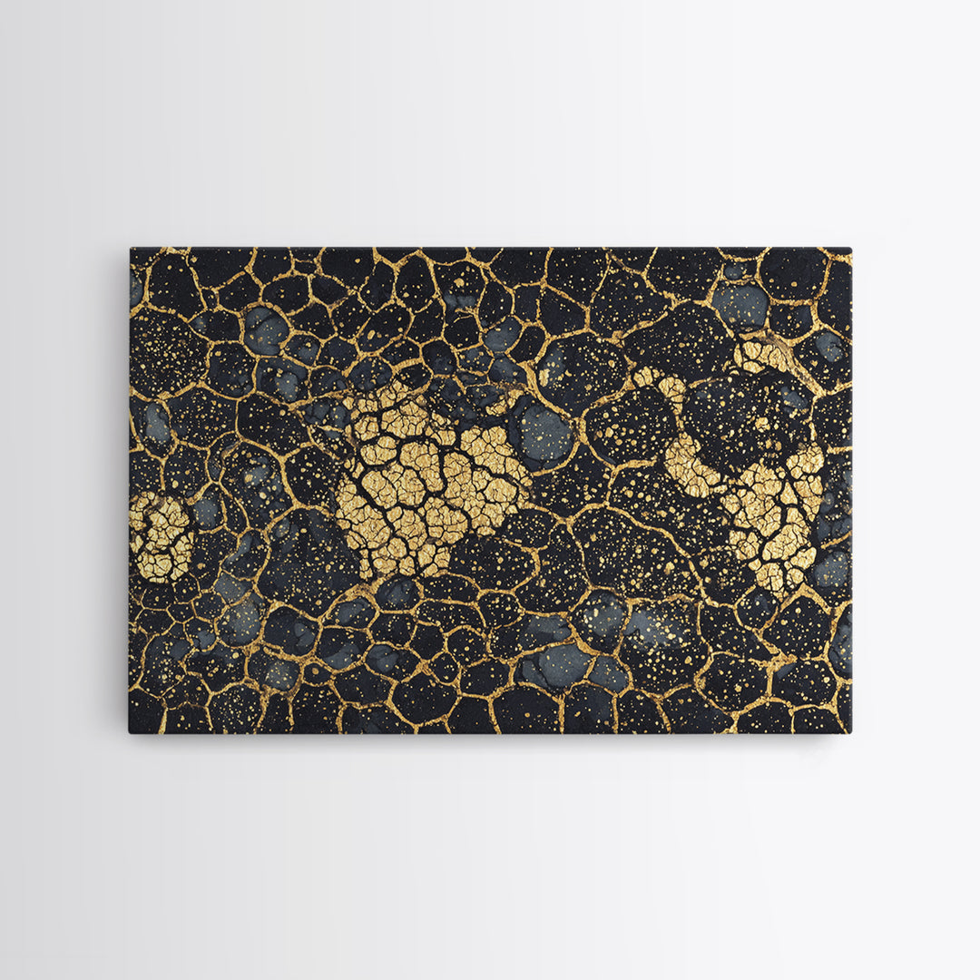 Black And Gold Crackle Abstract Canvas Print, Luxury Wall Art, Textured Art Print, Modern Home Decor, Statement Piece, Bold Artwork