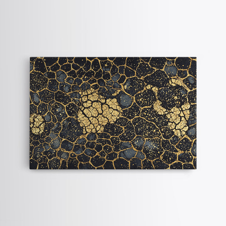 Black And Gold Crackle Abstract Canvas Print, Luxury Wall Art, Textured Art Print, Modern Home Decor, Statement Piece, Bold Artwork