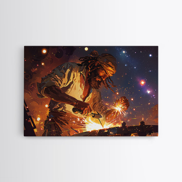 Black Artisan Blacksmith Sparks Wall Art, African American Art, Cultural Artwork, Empowerment Gift, Modern Industrial Decor