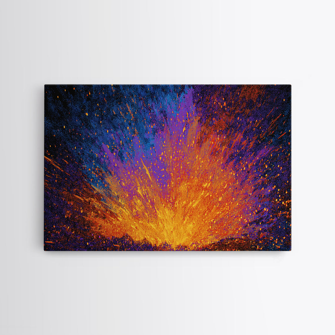 Explosive Orange And Blue Energy Burst Canvas Print, Abstract Art, Vibrant Wall Decor, Modern Painting, Bold Home Decor Gift