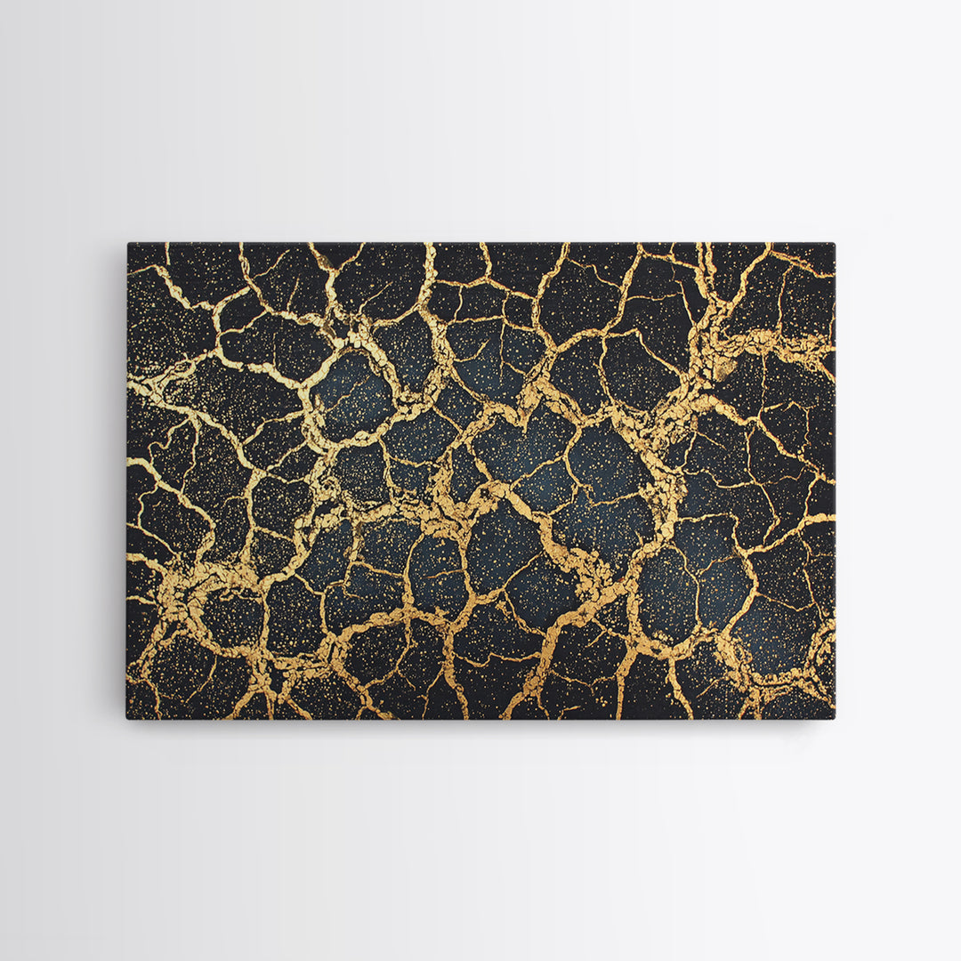 Black And Gold Cracked Earth Wall Art, Abstract African Art, Luxury Canvas Art, Textured Art Print, Elegant Home Decor Gift