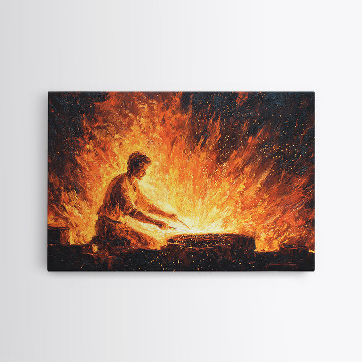 African Blacksmith At Flaming Forge Wall Art, African Warrior Art, Black Man Artful, Cultural Art Print, Bold Home Decor Gift