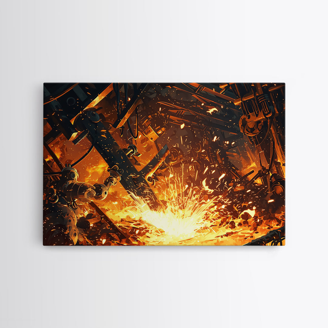 Robotic Molten Forge Canvas Print, Afrofuturism Decor, Industrial Wall Art, Modern Canvas Art, Bold Unique Home Decor Gift
