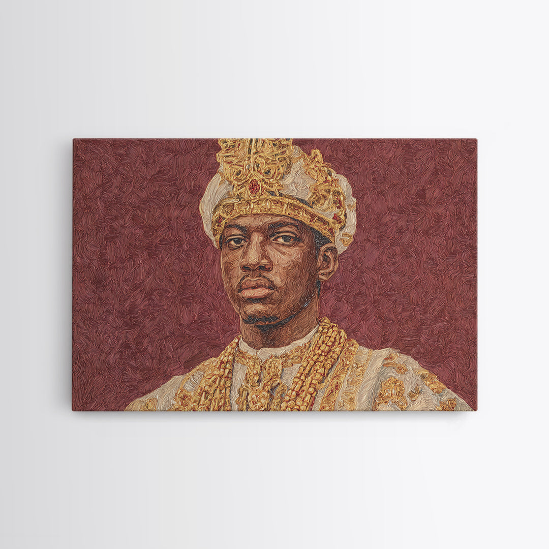 Regal African King Portrait Framed Canvas Print, African American Art, African Heritage Art, Black History Gift, Royal Wall Art