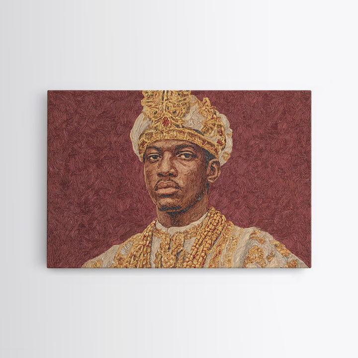 Regal African King Portrait Framed Canvas Print, African American Art, African Heritage Art, Black History Gift, Royal Wall Art