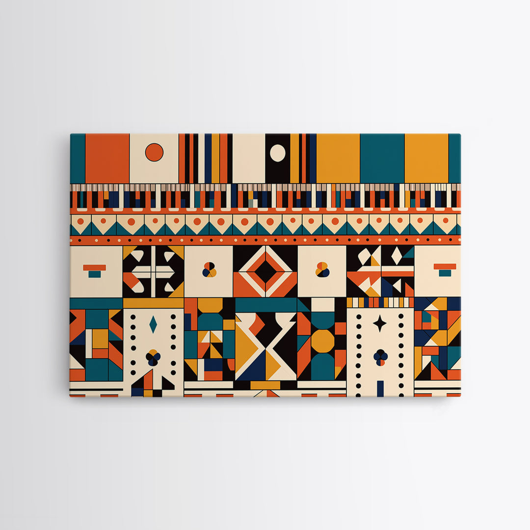 Bold Ankara Geometric Pattern Wall Art, African Fabric Design, African Patterns, Tribal Art Decor, Orange Teal Home Decor