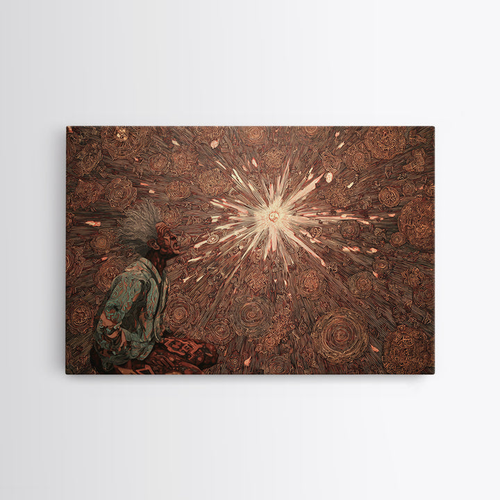 Seated African Mystic With Radiant Star, Framed Canvas Print, Afrocentric Wall Art, Spiritual Decor, Black Culture Art Gift
