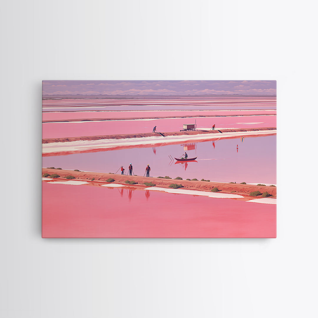 Pink African Salt Lake With Boats Wall Art, Senegal Inspired Landscape, Pastel Travel Print, Coastal Home Decor, Unique Gift
