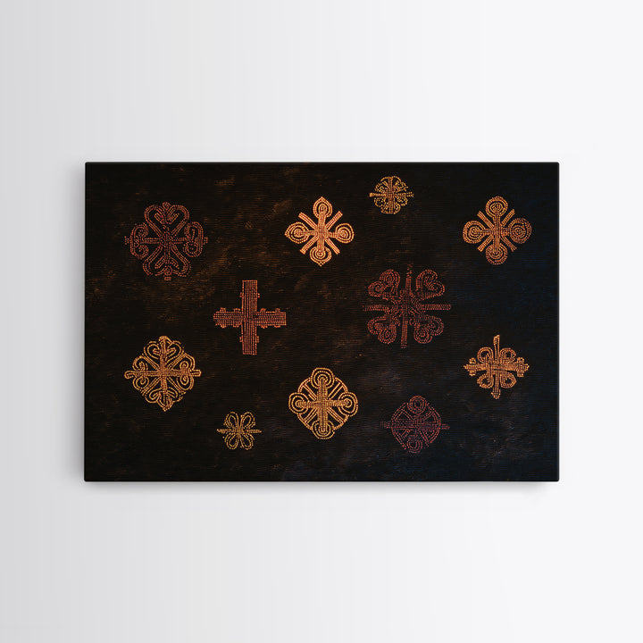 Black Mud Cloth Adinkra Symbols Wall Art, African Patterns, Tribal Textile Art, Ethnic Home Decor, Bold Cultural Print For Living Room