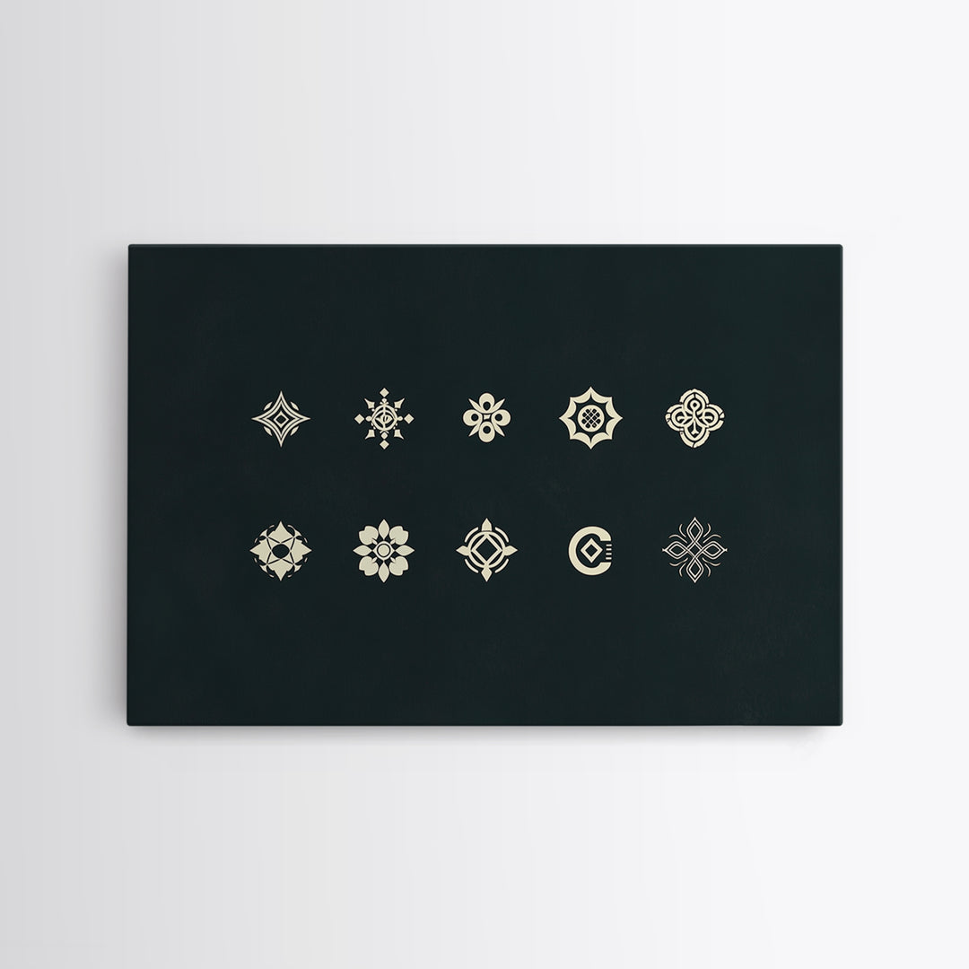 Cream Tribal Symbols On Black Canvas Print, African Patterns, Geometric Wall Art, Minimalist Decor, Ethnic Home Decor Gift