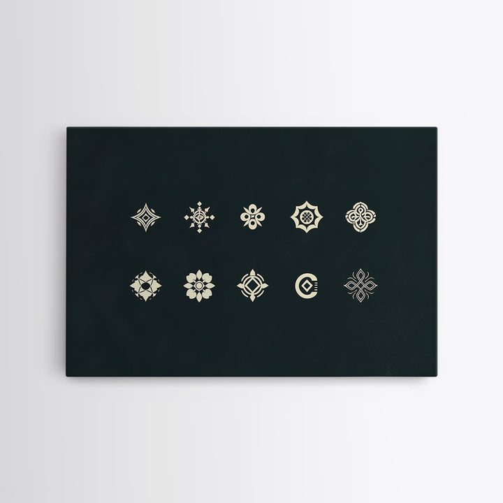 Cream Tribal Symbols On Black Canvas Print, African Patterns, Geometric Wall Art, Minimalist Decor, Ethnic Home Decor Gift