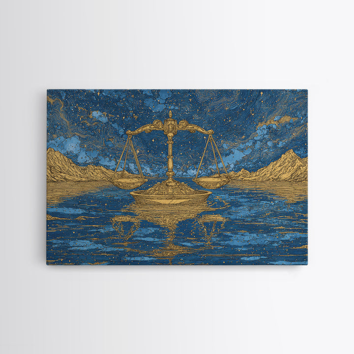 Golden Scales Over Desert Lake Wall Art, African Egyptian Art, Mystical Wall Art, Blue Gold Canvas, Statement Wall Decor