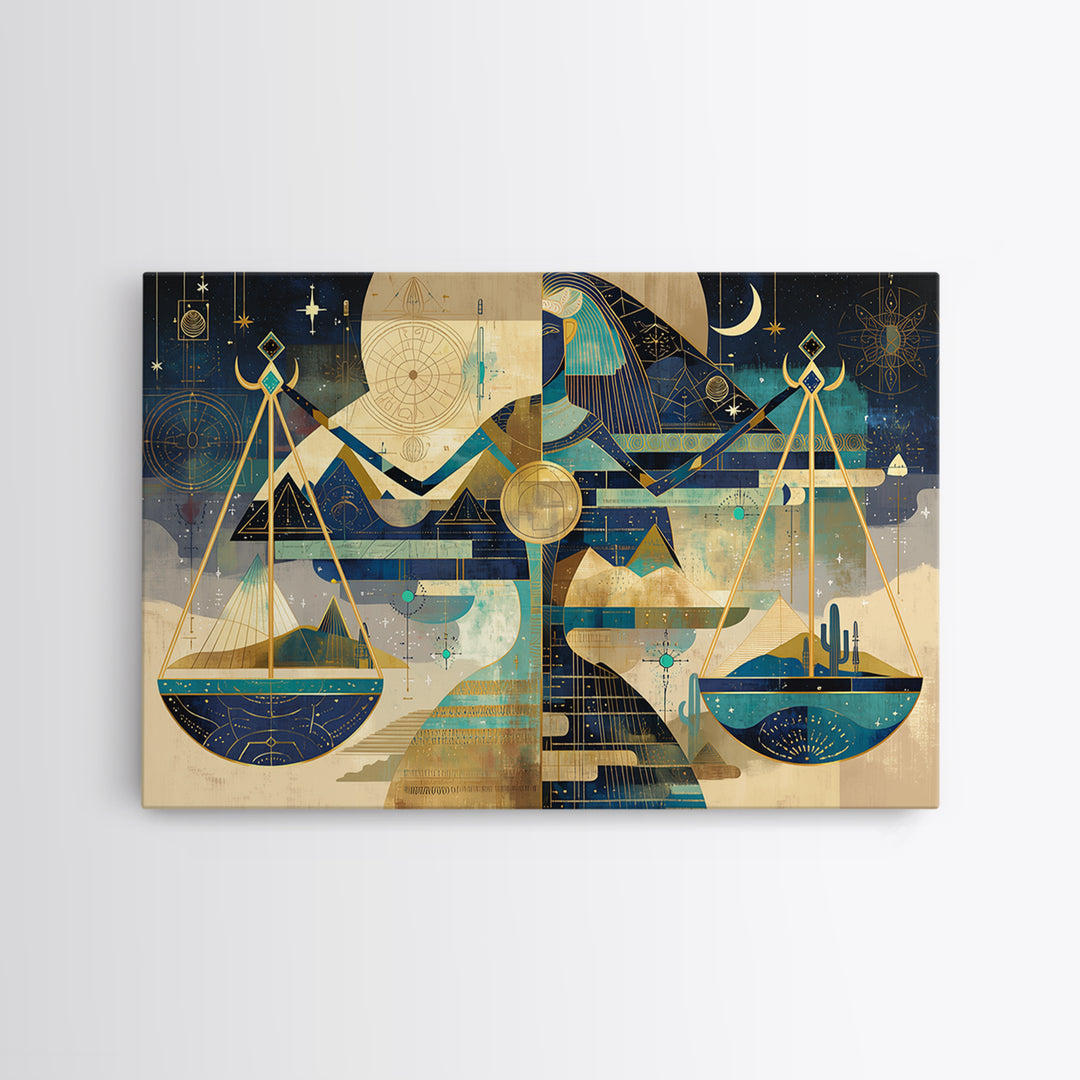 Egyptian Goddess With Celestial Scales Framed Canvas Print, African Egyptian Art, Spiritual Wall Art, Luxury Canvas Art Gift