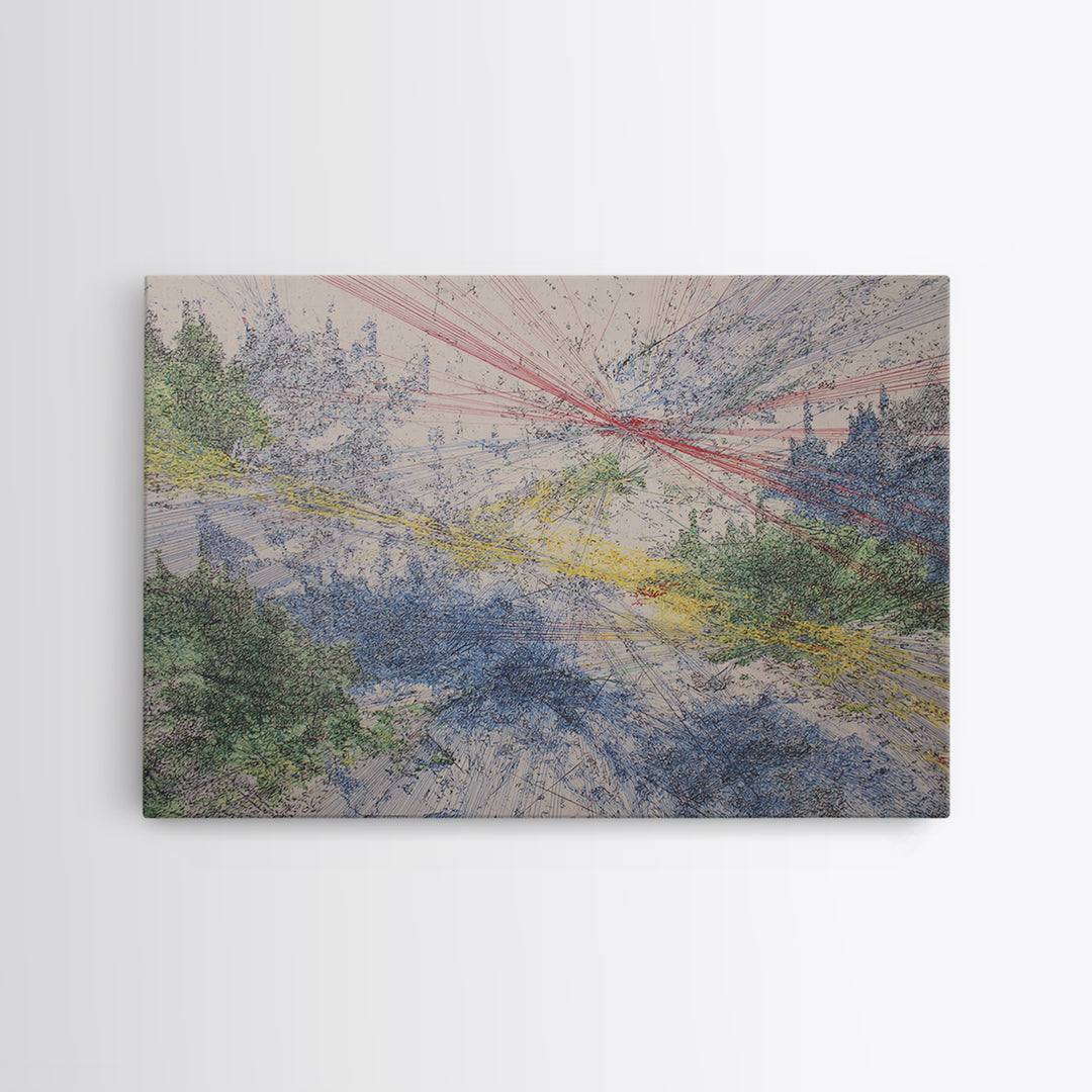 Abstract Forest Sky Linework Wall Art Modern African Abstract Art Blue Green Landscape Office Decor Large Canvas Wall Art Print