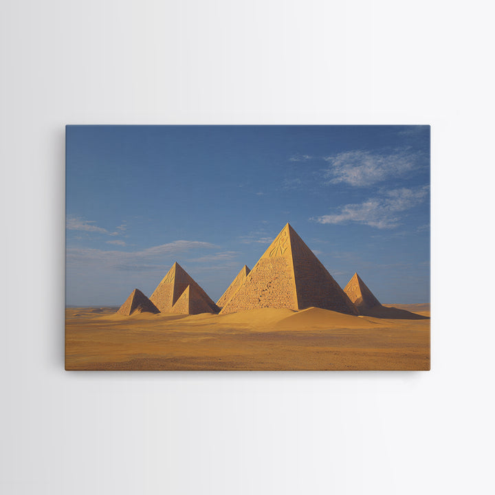 Golden Egyptian Pyramids Desert Wall Art African Egyptian Art Print Ancient African Landscape Travel Poster Home Decor Canvas Print
