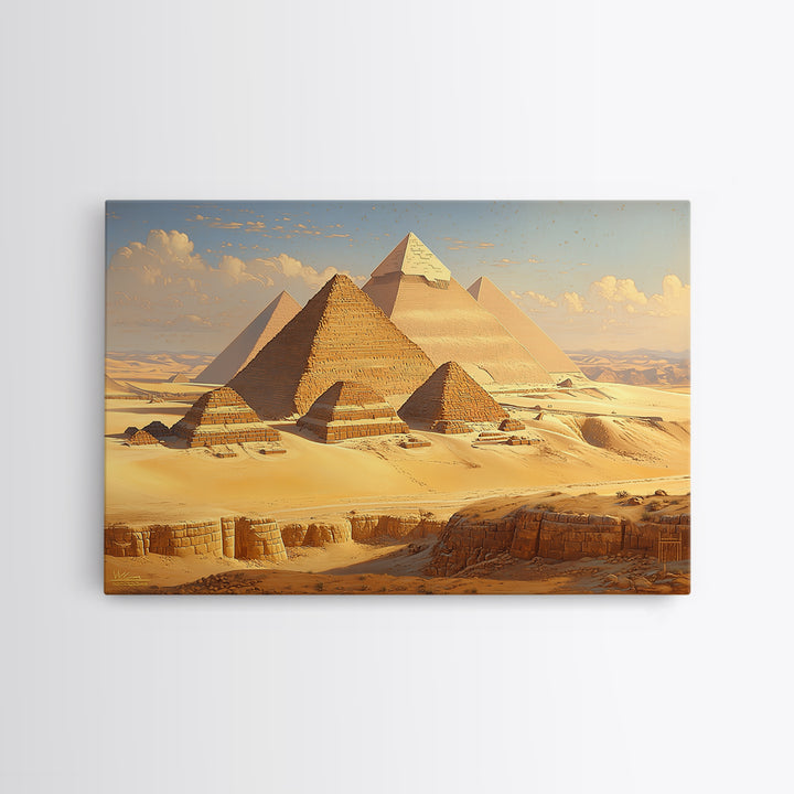 Golden Giza Pyramids At Sunrise Wall Art African Egyptian Art Print Desert Landscape Canvas Print Ancient Travel Decor Gift
