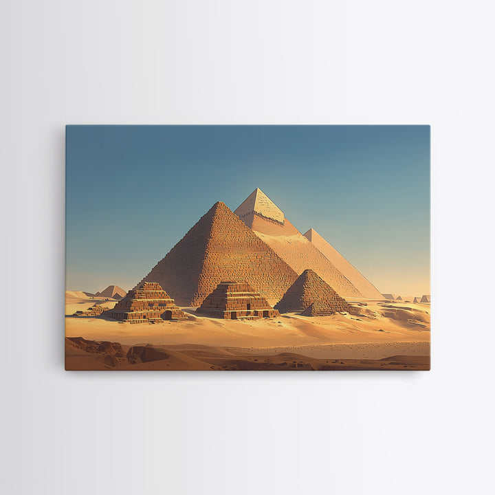 Golden Egyptian Pyramids At Sunrise Wall Art, Ancient African Art, Desert Landscape, Africa Poster, Home Decor Gift, Wall Decor