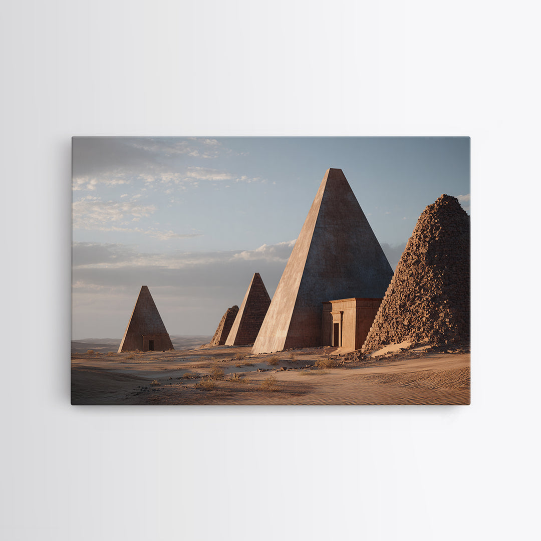 Monumental Nubian Pyramids In Desert Framed Canvas Print, Ancient African Art, African Landscape, Cultural Wall Decor, Home Decor Gift