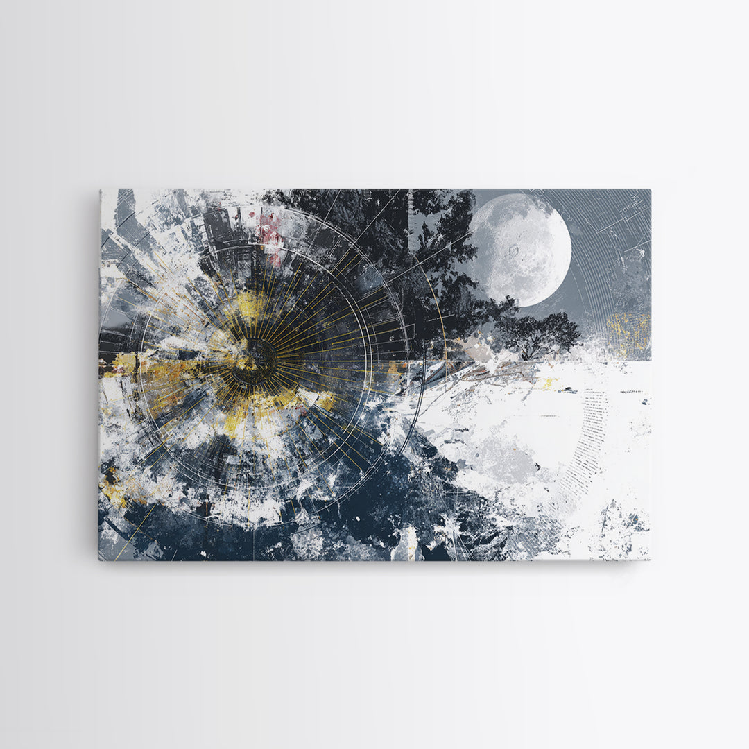 Black Gold Lunar Eclipse Abstract Wall Art, Modern Black Art, Spiritual Wall Art, Gold Black Canvas, Statement Wall Decor