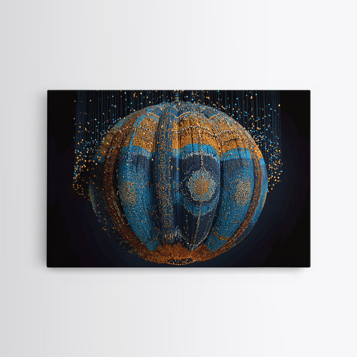 Blue Gold Beaded Orb Abstract Canvas Print, African Inspired Luxury Wall Decor, Modern Tribal Art, Statement Home Decor Gift