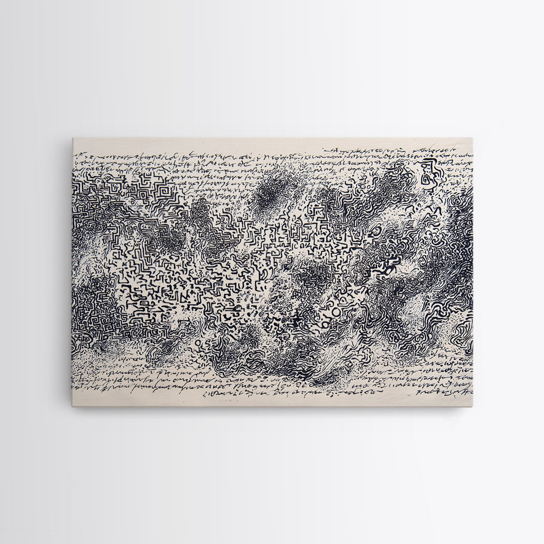 Black Ink Labyrinth Map Abstract Wall Art, African Inspired Line Drawing, Minimalist Cultural Art Print, Modern Office Decor
