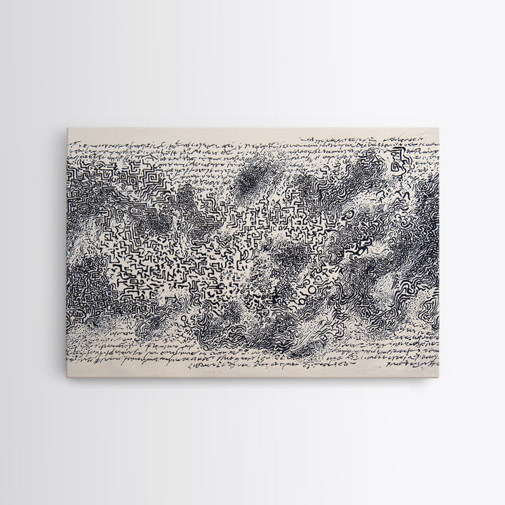 Black Ink Labyrinth Map Abstract Wall Art, African Inspired Line Drawing, Minimalist Cultural Art Print, Modern Office Decor
