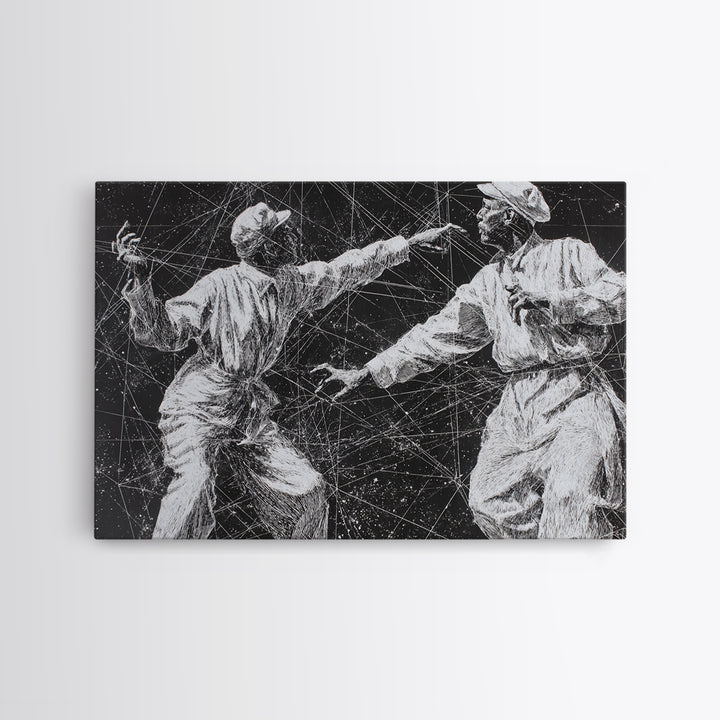Black And White African Dancers Under Star Lines Wall Art, Afrocentric Art Print, Black Culture Decor, Modern Tribal Artwork
