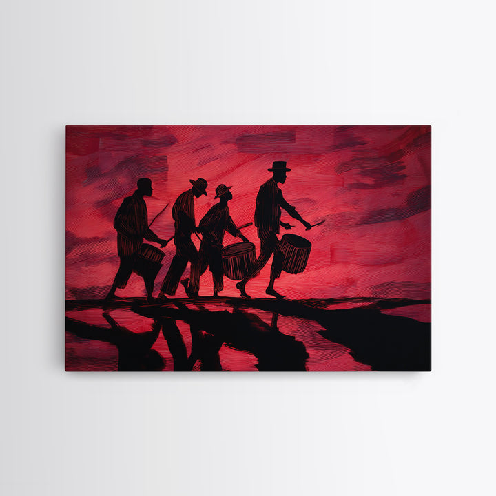 Red Sunset African Drummers Silhouette Wall Art, Afrocentric Music Print, Tribal Culture Decor, Black History Gift, Living Room Decor