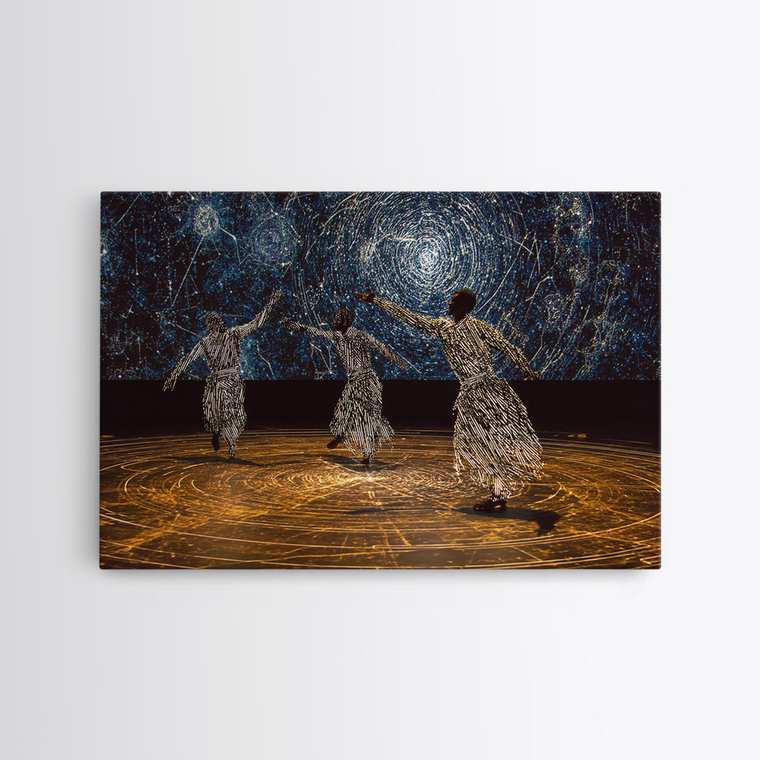 Celestial African Dancers Under Starry Sky Canvas Print, Afrocentric Wall Decor, Spiritual Black Art, Boho Home Decor Gift