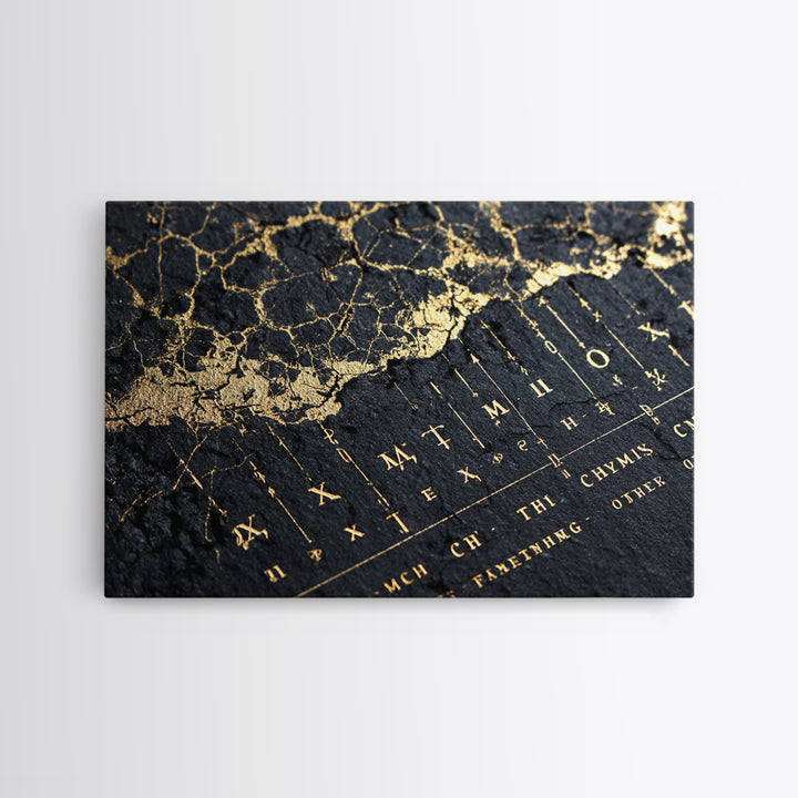 Black And Gold Ancient Map Detail Framed Canvas Print, African Inspired Wall Decor, Luxury Art, Mystic Office Decor Gift