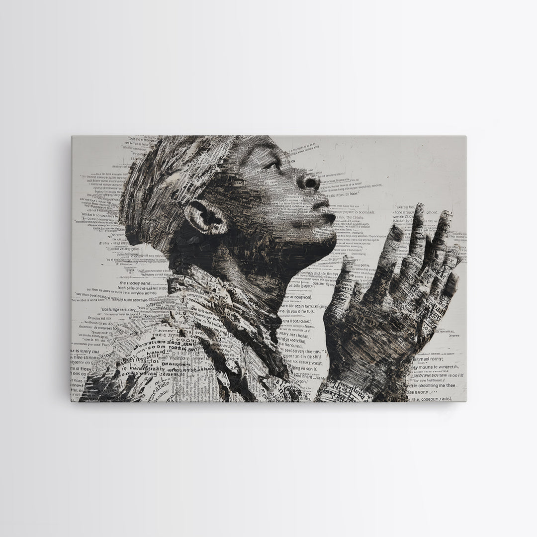 Praying Black Woman In Typography Portrait Wall Art, Spiritual Wall Decor, African American Art, Empowerment Gift For Her