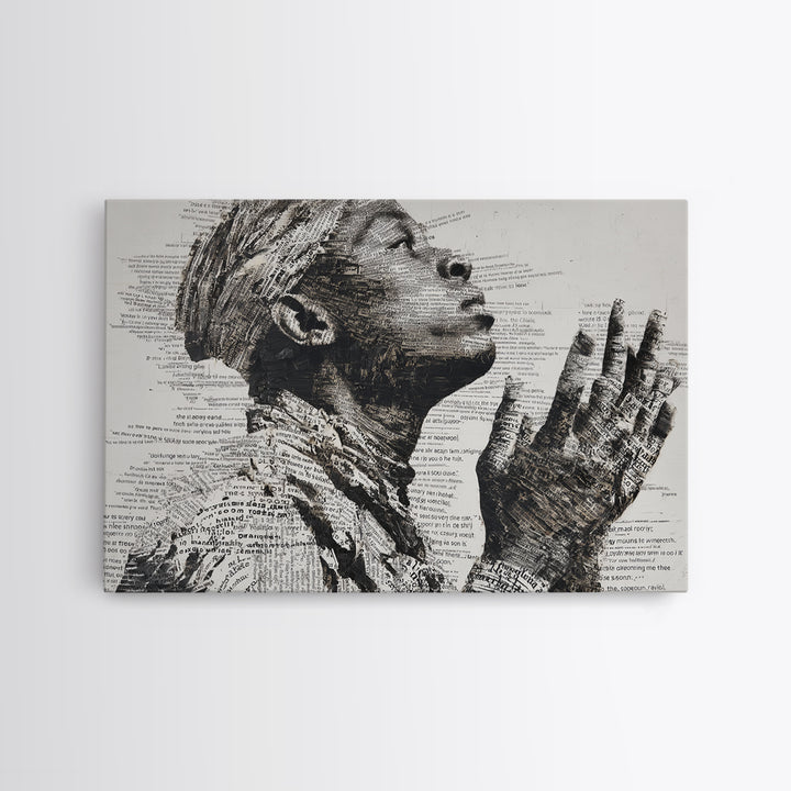 Praying Black Woman In Typography Portrait Wall Art, Spiritual Wall Decor, African American Art, Empowerment Gift For Her