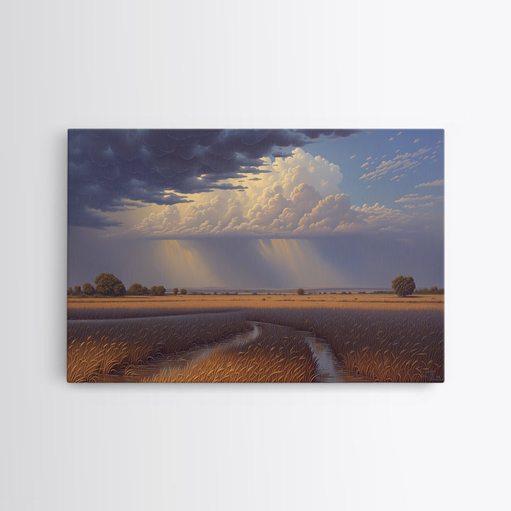Golden Wetland Storm Over African Savanna Wall Art, Dramatic Landscape Canvas Print, Safari Decor, Earth Tone Home Decor