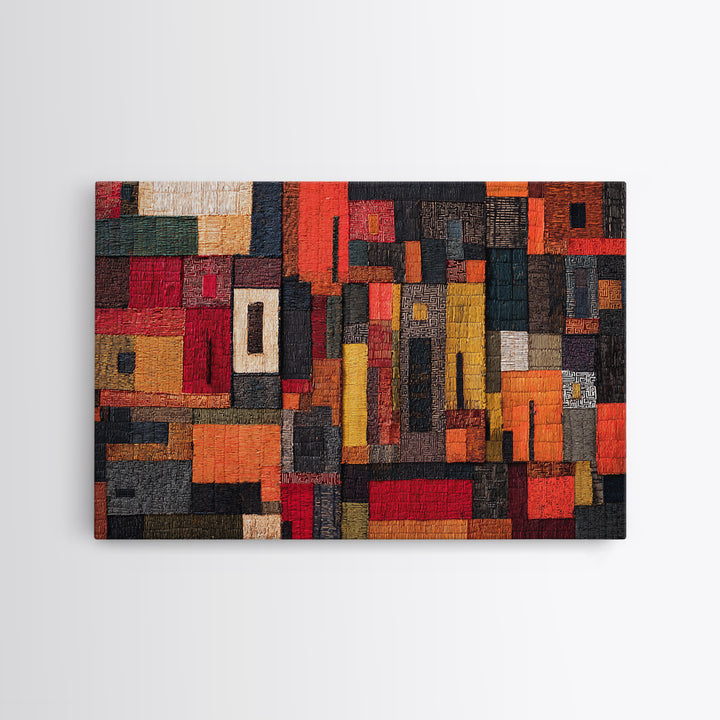 Red Black African Textile Patchwork Wall Art, Abstract African Art Print, Kuba Cloth Decor, Modern Tribal Home Decor Gift