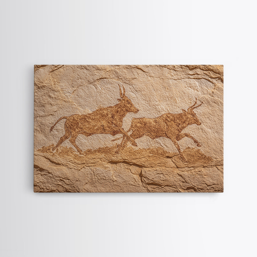 Sepia Antelope Cave Painting Canvas Print, Ancient African Art, Tribal Animal Rock Art, Neutral Safari Home Wall Decor Gift