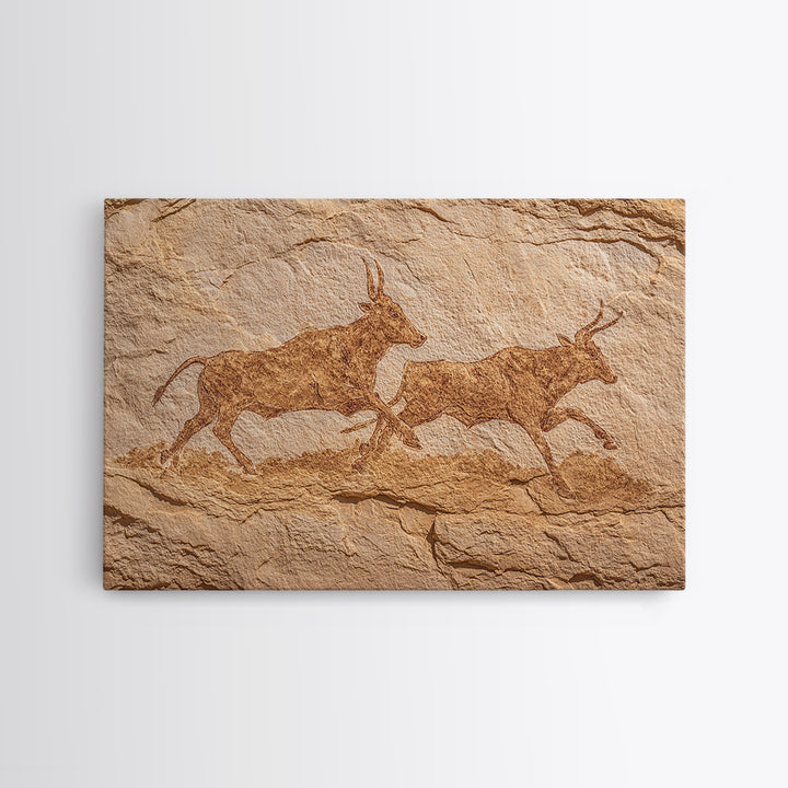 Sepia Antelope Cave Painting Canvas Print, Ancient African Art, Tribal Animal Rock Art, Neutral Safari Home Wall Decor Gift