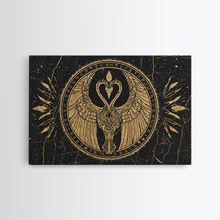 Black Gold Swan Emblem Wall Art, African Inspired Symbol Canvas, Spiritual Wall Decor, Elegant Home Art, Luxury Canvas Print