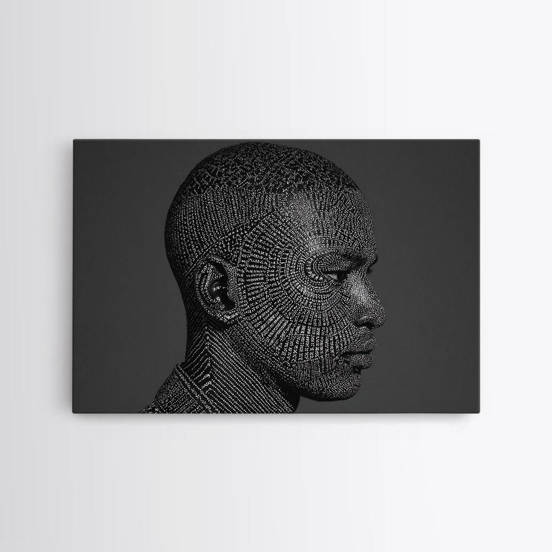 Black Male Profile Dot Portrait Wall Art, Modern Black Art, Afrocentric Decor, Textured Art Print, Masculine Office Decor