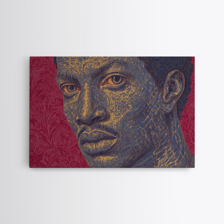 Gold Line Black Man Portrait Wall Art, African American Art, Modern Portrait Art, Magenta Background, Bold Home Decor Gift