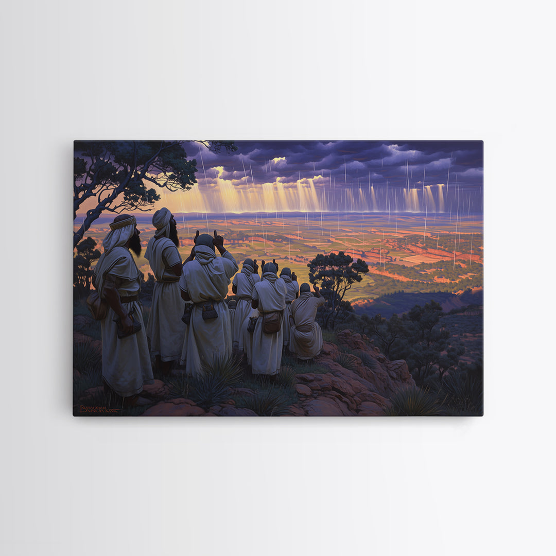 Robed Watchers Over Rainlit Valley Wall Art, African Landscape, Spiritual Wall Decor, Safari Art, Statement Canvas Print