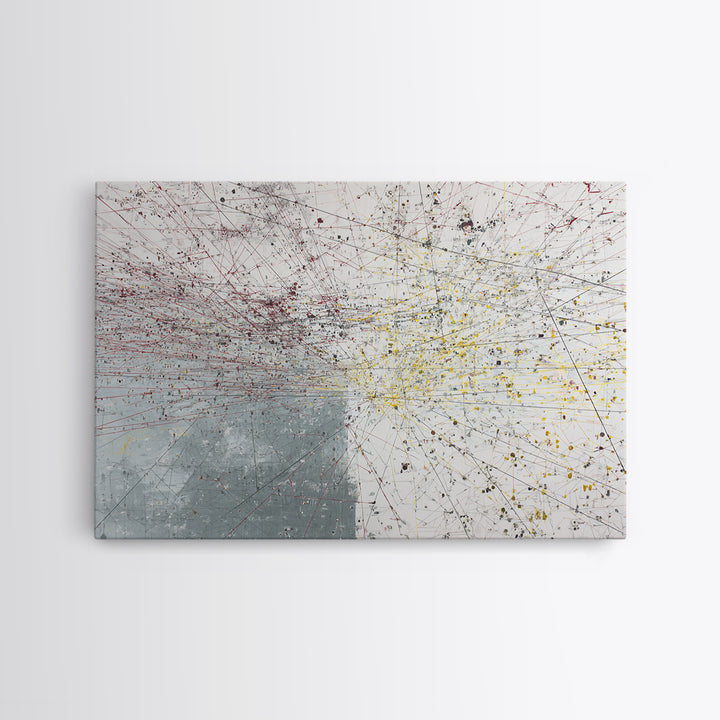 Red Yellow Network Abstract Painting, Minimalist Modern Wall Art, Contemporary Office Decor, Large Canvas Print Gift Artwork