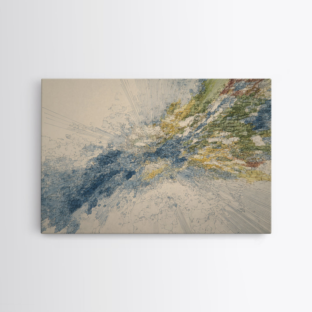 Blue Gold Abstract Data Landscape, Geometric Line Wall Art, Modern Office Decor, Contemporary Canvas Print Artwork Home Decor Gift