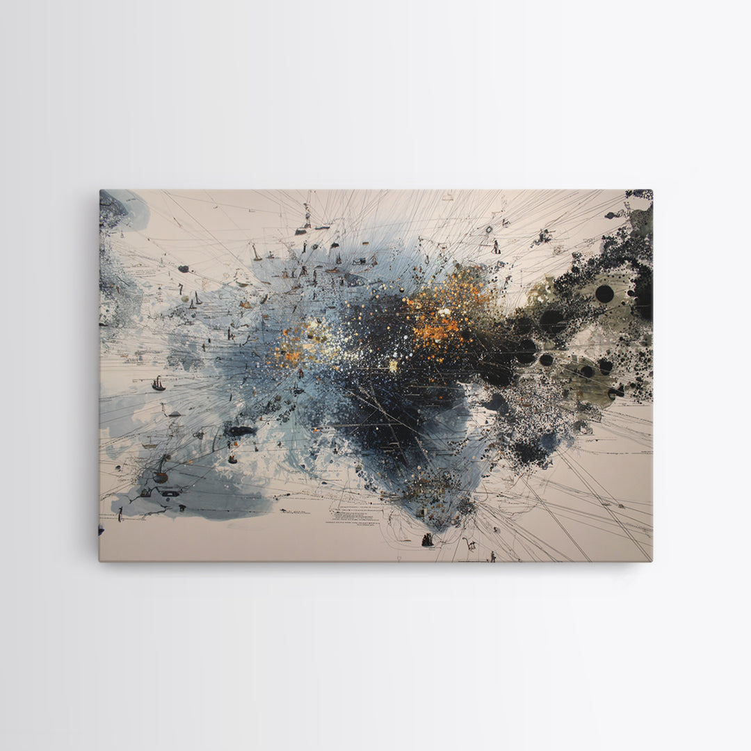 Black Gold Abstract Explosion Painting, Modern Minimalist Wall Art, Contemporary Office Decor, Large Canvas Print Artwork