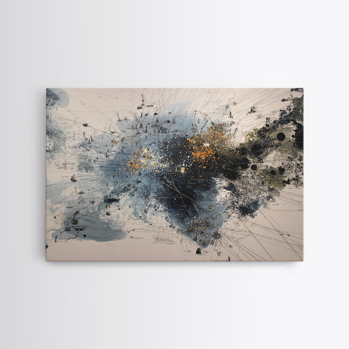 Black Gold Abstract Explosion Painting, Modern Minimalist Wall Art, Contemporary Office Decor, Large Canvas Print Artwork